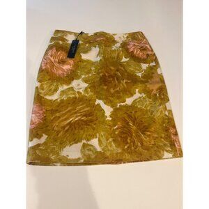 Talbots Womens Floral Pencil Skirt Size 8P Yellow & Pink Tones Cotton Blend Clas
